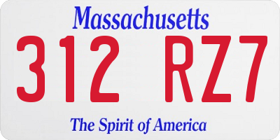 MA license plate 312RZ7