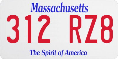 MA license plate 312RZ8