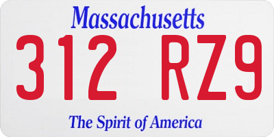 MA license plate 312RZ9