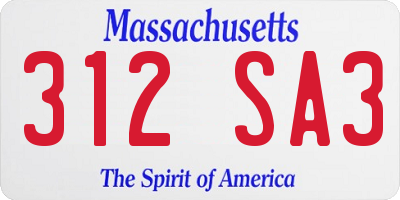 MA license plate 312SA3