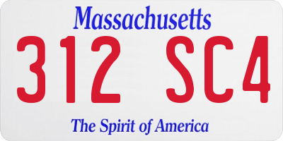 MA license plate 312SC4