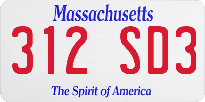 MA license plate 312SD3