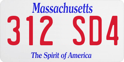 MA license plate 312SD4