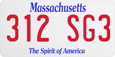 MA license plate 312SG3