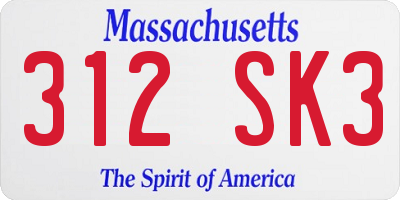 MA license plate 312SK3