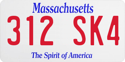 MA license plate 312SK4
