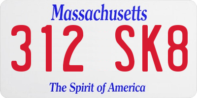 MA license plate 312SK8
