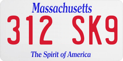 MA license plate 312SK9
