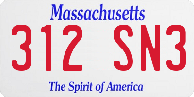 MA license plate 312SN3