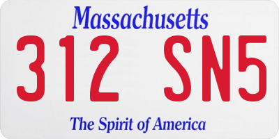 MA license plate 312SN5