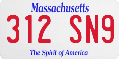 MA license plate 312SN9