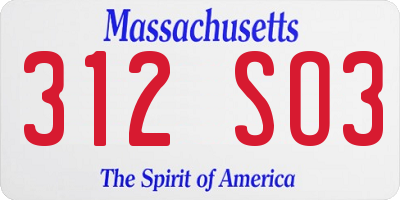 MA license plate 312SO3