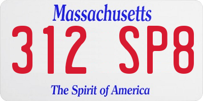 MA license plate 312SP8
