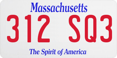 MA license plate 312SQ3
