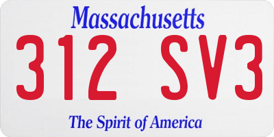 MA license plate 312SV3