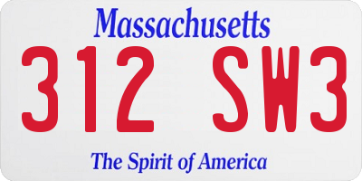 MA license plate 312SW3