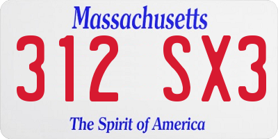 MA license plate 312SX3