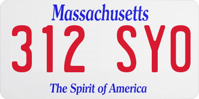 MA license plate 312SY0