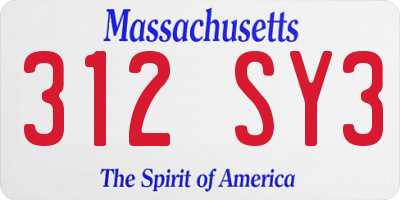 MA license plate 312SY3