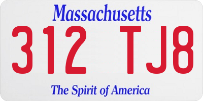 MA license plate 312TJ8