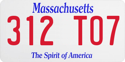 MA license plate 312TO7