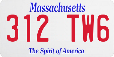 MA license plate 312TW6
