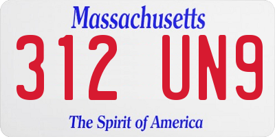 MA license plate 312UN9