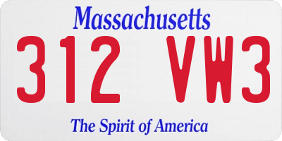 MA license plate 312VW3