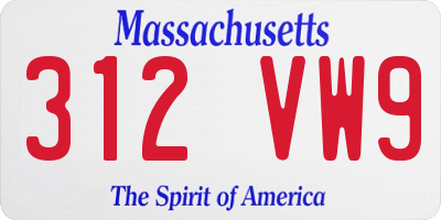 MA license plate 312VW9