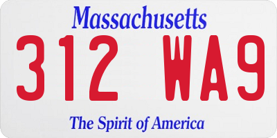 MA license plate 312WA9