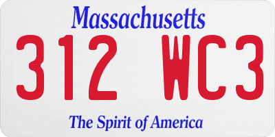 MA license plate 312WC3