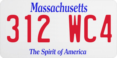 MA license plate 312WC4