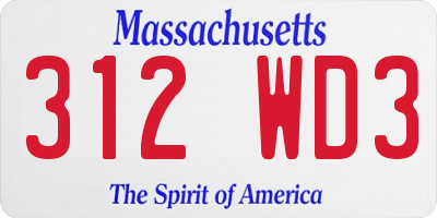 MA license plate 312WD3
