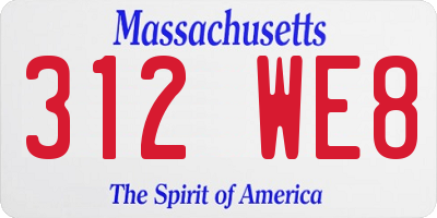 MA license plate 312WE8