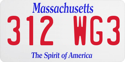 MA license plate 312WG3