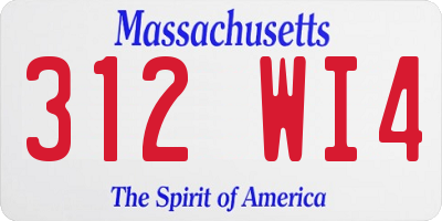 MA license plate 312WI4