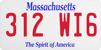 MA license plate 312WI6