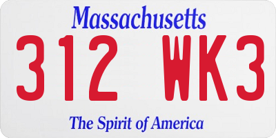 MA license plate 312WK3