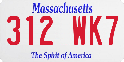 MA license plate 312WK7