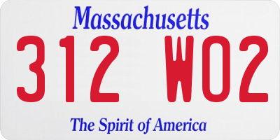 MA license plate 312WO2
