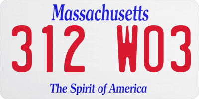 MA license plate 312WO3