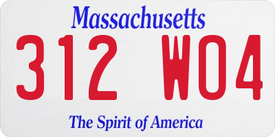 MA license plate 312WO4