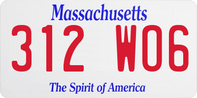 MA license plate 312WO6