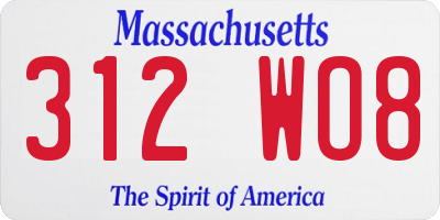 MA license plate 312WO8
