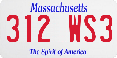 MA license plate 312WS3