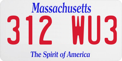 MA license plate 312WU3
