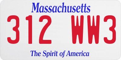 MA license plate 312WW3