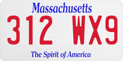 MA license plate 312WX9
