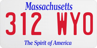 MA license plate 312WY0