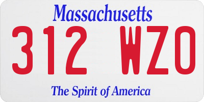MA license plate 312WZ0